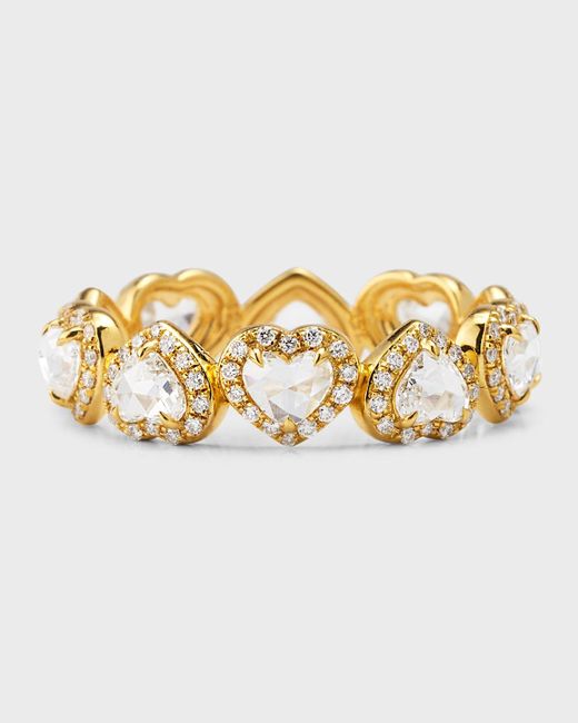 64 Facets Metallic 18k Yellow Gold Heart Diamond Scallop Eternity Ring, Size 6