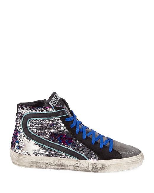 Golden Goose Deluxe Brand Goose Slide Sequined Leopard High-top Sneakers in Blue - Lyst