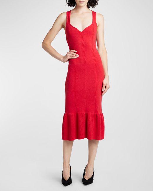 Philosophy Di Lorenzo Serafini Red Seamed Knit Midi Dress