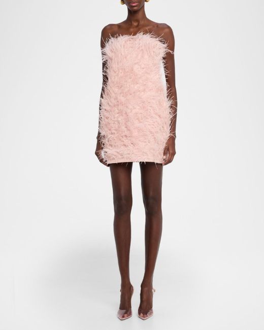 Halston Heritage Pink Juniper Strapless Faux Feather Mini Dress