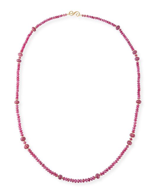 Splendid Multicolor 18K Long Ruby Necklace, 38"L