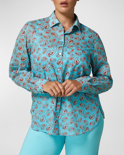 Marina Rinaldi Blue Plus Size Yana Paisley-Print Muslin Shirt