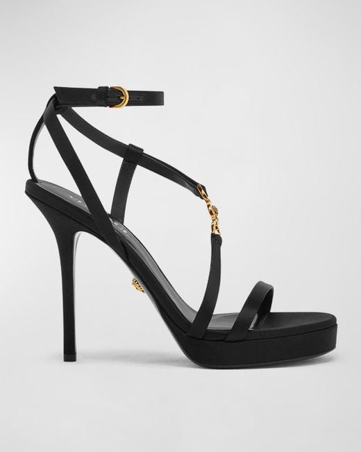 Versace Black Medusa Satin Strappy Platform Sandals