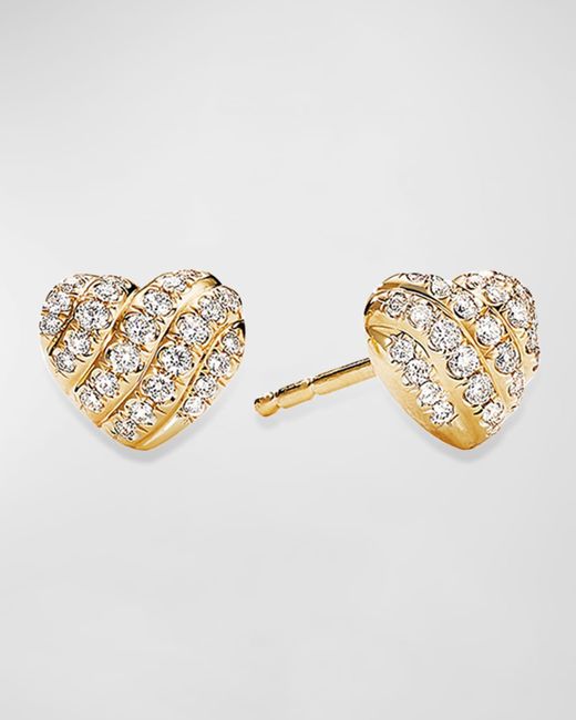 David Yurman Metallic 18k Yellow Gold Diamond Heart Stud Earrings