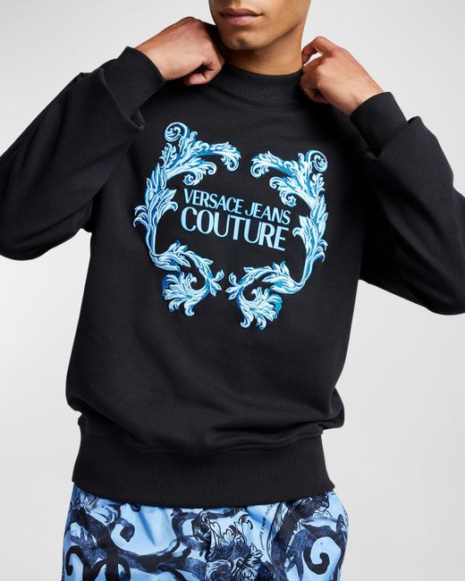 Versace Black Embroidered Baroque Logo Sweatshirt for men