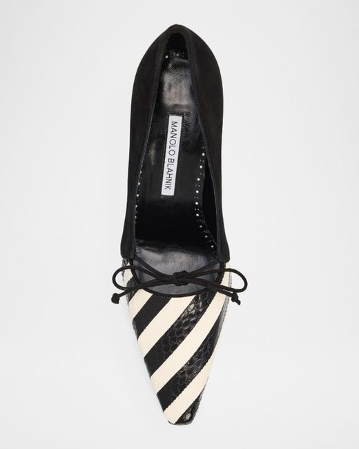 Manolo Blahnik Multicolor 90Mm Trillo Striped Python And Suede Pumps