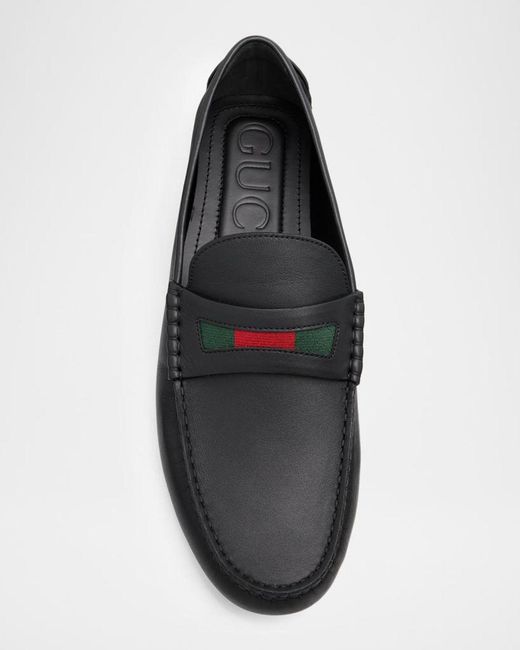 Gucci Black Apos;S Leather Moc-Toe Drivers for men