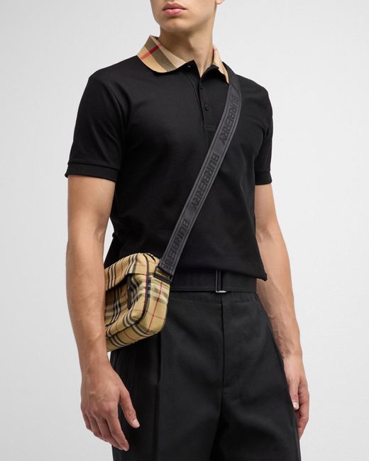 Burberry Black Cody Check-Collar Polo Shirt for men