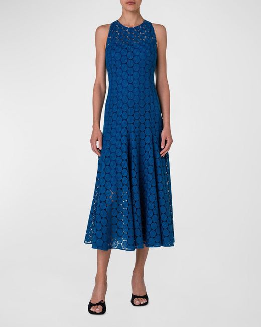 Akris Punto Blue Dotted Guipure Lace Midi Dress