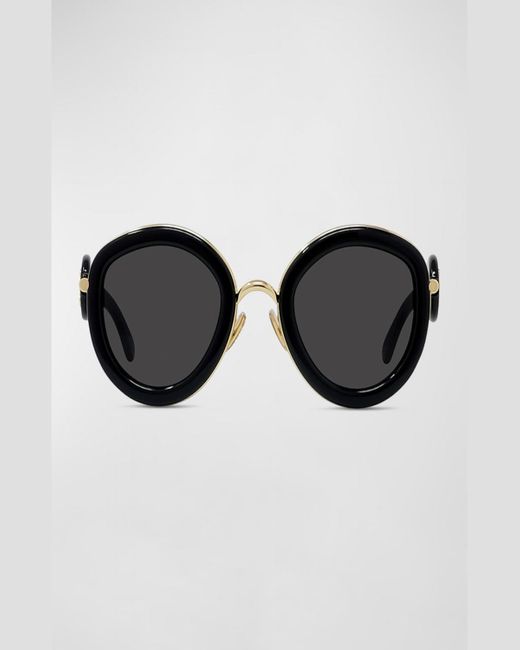 Loewe Black Golden Anagram Acetate Round Sunglasses