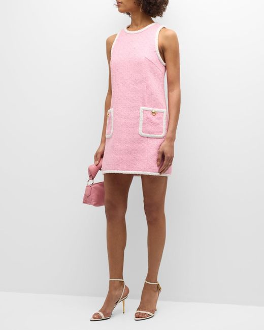 Cinq À Sept Pink Auden Contrast Tweed Sleeveless Mini Shift Dress