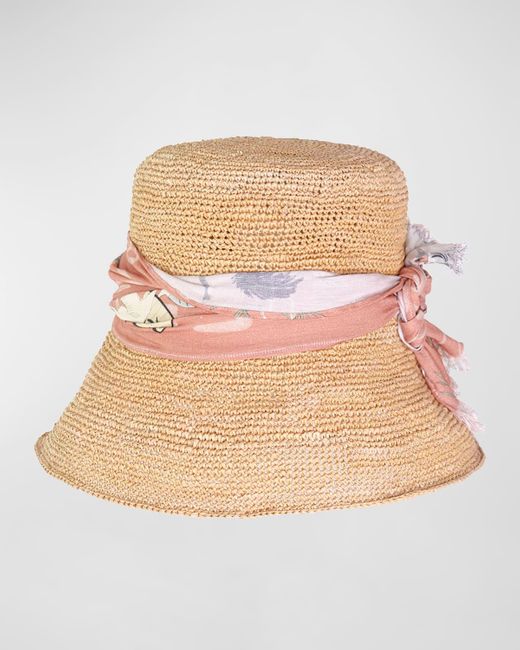 Sensi Studio Natural Lampshade Crocheted Bucket Hat With A Tied Band