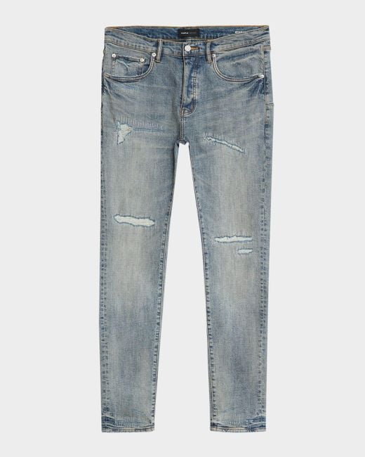 Purple Blue Rip & Repair Skinny Jeans for men