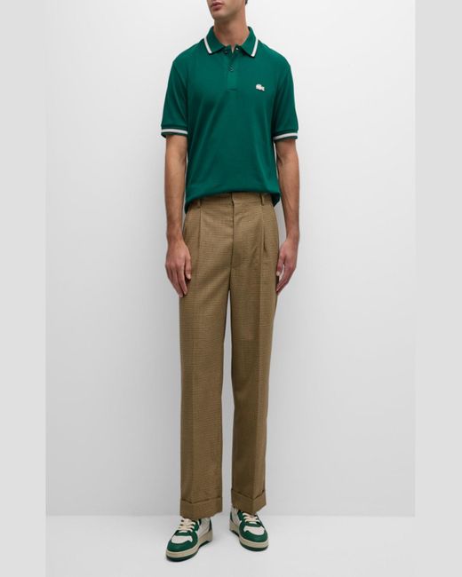 Lacoste X Le Fleur Pleated Houndstooth Trousers in Green for Lacoste X Le Fleur Pleated Houndstooth Trousers in Green for