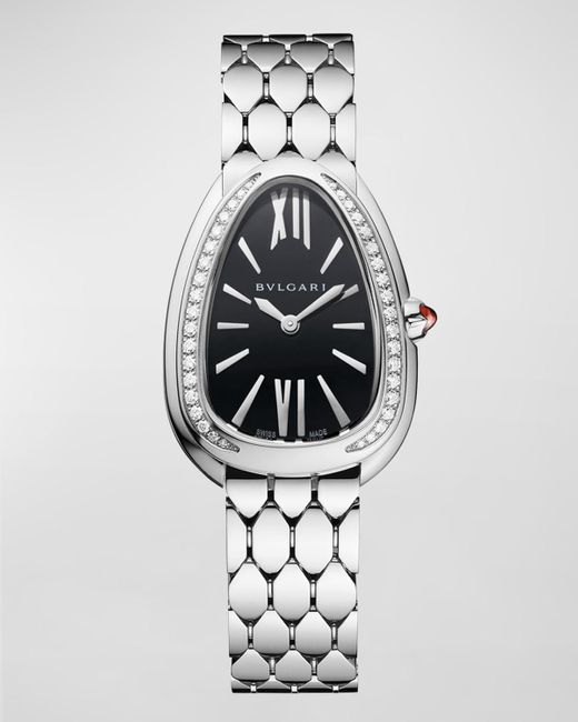 BVLGARI White Serpenti Seduttori 33mm Stainless Steel Bracelet Watch, Size Medium