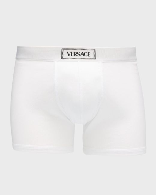 Versace Ribbed Cotton Logo Boxer Briefs in White for Men | Lyst