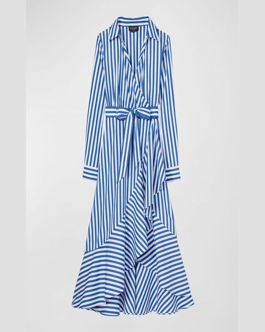 Kate Spade Blue Julia Striped Cotton Midi Wrap Shirtdress