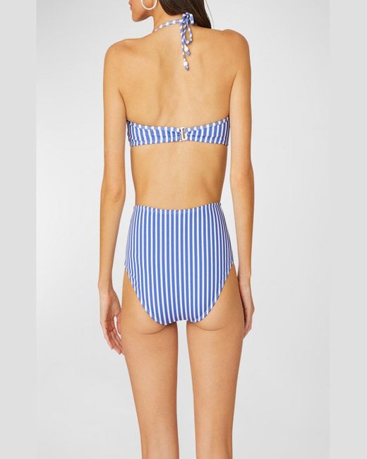 Shoshanna Blue Striped High-Waist Bikini Bottoms