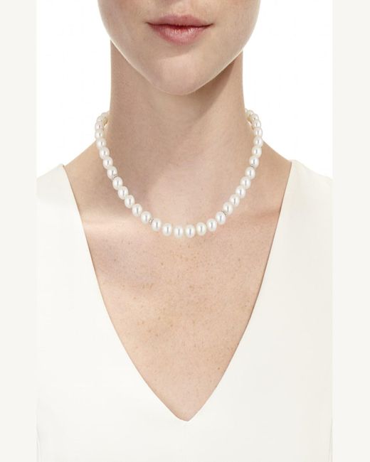 Belpearl 18k White Gold Akoya Pearl-strand Necklace W/ Diamonds