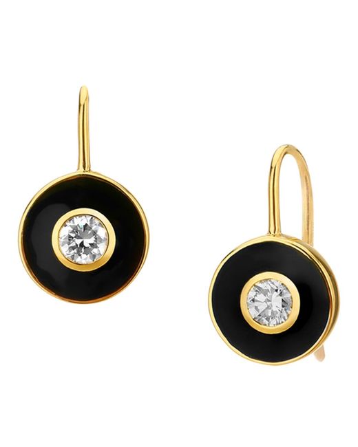 Syna Black Mogul 18k Enamel Diamond Disc Earrings