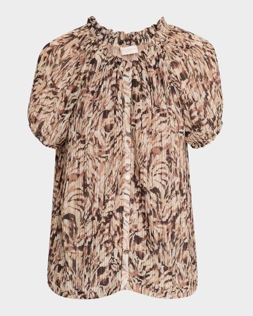 Ramy Brook Multicolor Soraya Pleated Puff-Sleeve Blouse