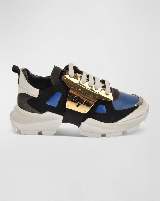 Les Hommes Blue Colorblock Mix-leather Chunky Sneakers for men