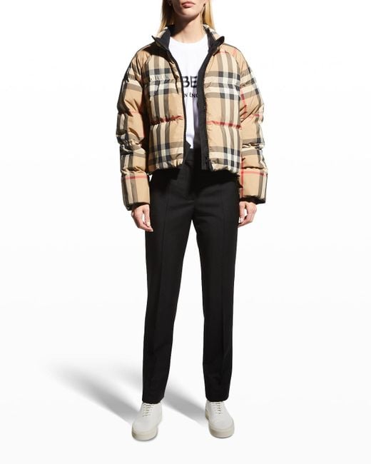 Burberry Check Cropped Puffer Jacket in Black | Lyst