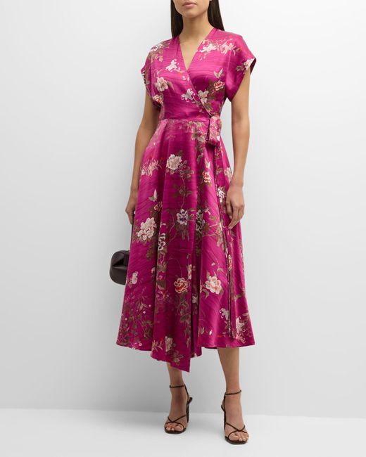 Pierre Louis Mascia Pink Floral-print Silk Midi Wrap Dress