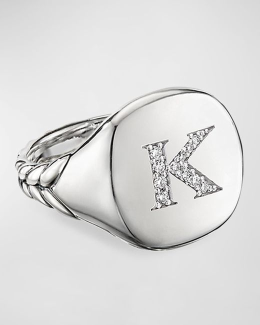 David Yurman Metallic Dy Initial Pinky Ring In Sterling Silver With Diamonds