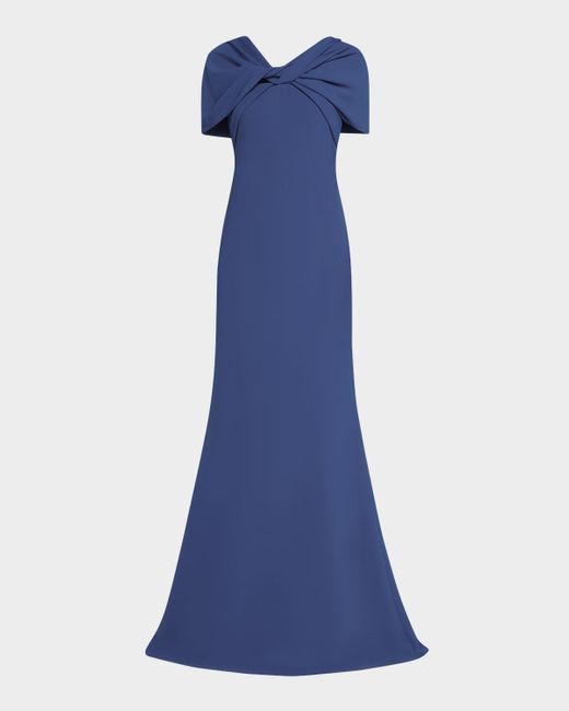 Badgley Mischka Blue Twist-Front Trumpet Gown