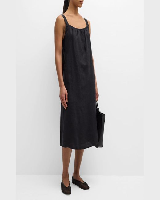 Eileen Fisher Black Sleeveless Scoop-Neck Organic Cotton Midi Dress