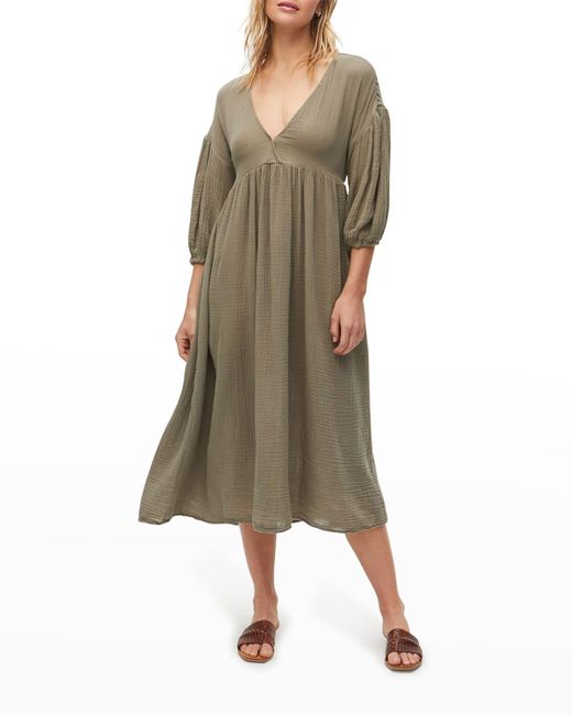 Michael Stars Isabella Empirewaist Midi Dress With Ties in Natural Lyst