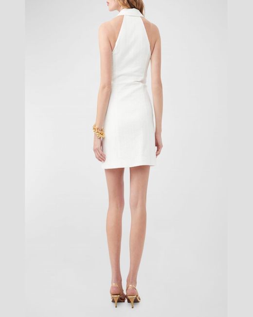 Trina Turk White Rosalina Zip-Front Jacquard Halter Mini Dress