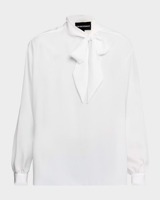 Emporio Armani White Tie-Neck Blouse