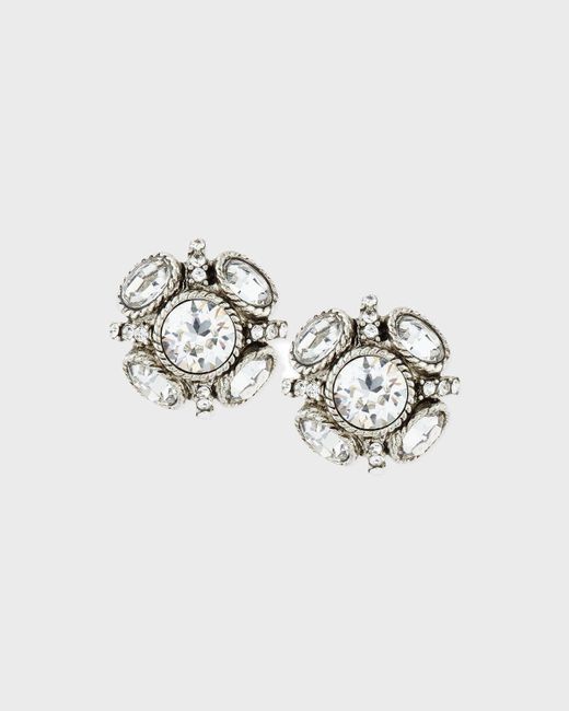 Oscar de la Renta White Classic Crystal Button Earrings