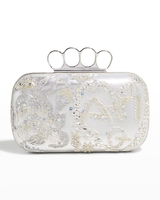 Alexander McQueen Women's Four Ring Embellished Leather Clutch