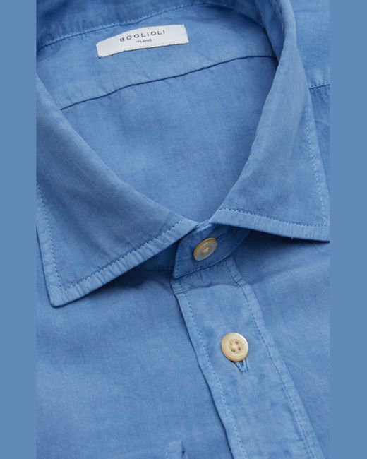 Boglioli Blue Solid Lyocell Dress Shirt for men