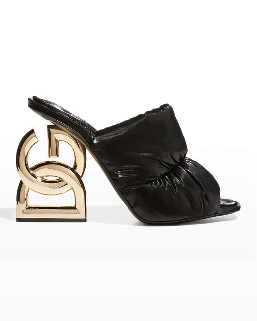 Dolce & Gabbana Quilted Nylon Dg Heel Slide Sandals in Black | Lyst