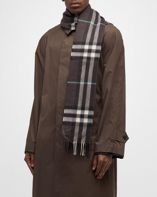 Burberry White Cashmere Giant Check Scarf for men