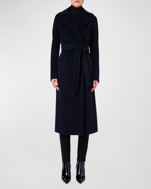 Akris Punto Blue Belted Wool-Cashmere Long Coat