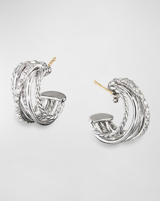 David Yurman Metallic Dy Crossover Huggie Hoop Earrings W/ Diamonds