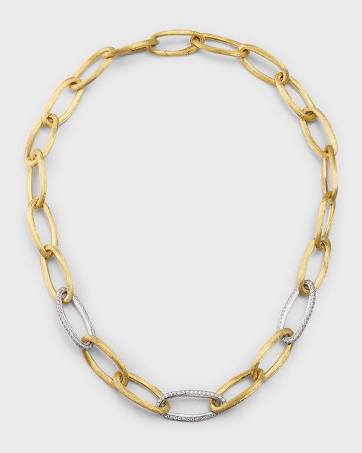 Marco Bicego Metallic 18k Gold Jaipur Link Alta Oval Link Necklace With Diamonds