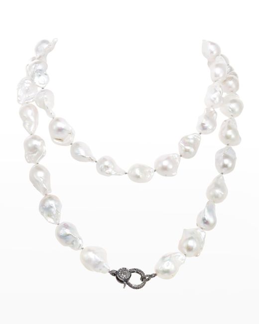 Margo Morrison White Fifth Avenue Baroque Pearl Necklace With Diamond Clasp, 35"l Lyst