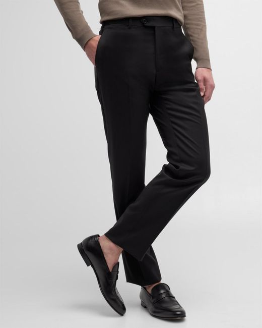 Emporio Armani Gray Basic Flat-front Wool Trousers for men