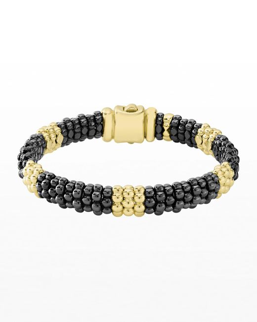 Lagos Metallic Black Caviar & 18k Gold Station Bracelet