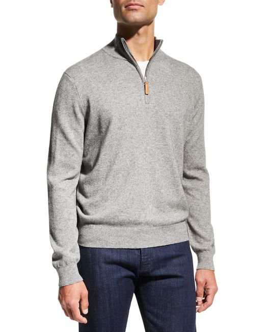 Neiman Marcus Gray Wool-cashmere 1/4-zip Sweater for men