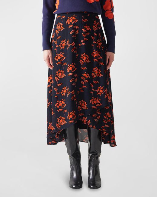 L.K.Bennett Black Krasner Floral-print High-low Midi Skirt