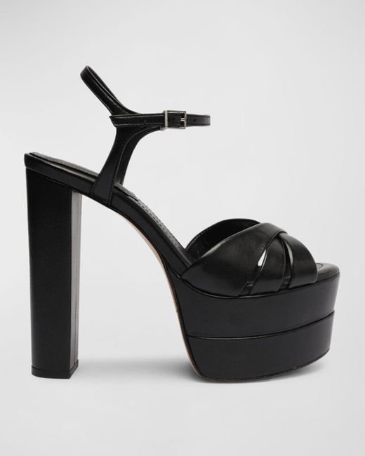 SCHUTZ SHOES Black Keefa Leather Ankle-strap Platform Sandals