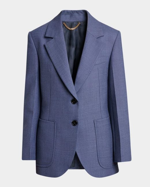 Victoria Beckham Blue Stretch-Wool Patch-Pocket Jacket