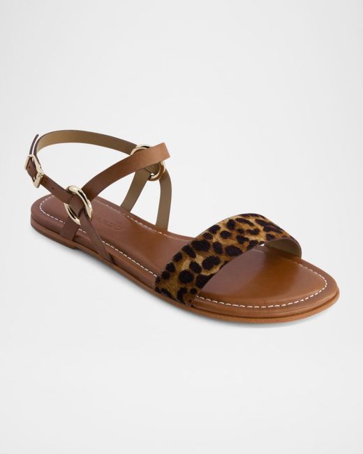 Bernardo Brown Henre Leopard Flat Slingback Sandals